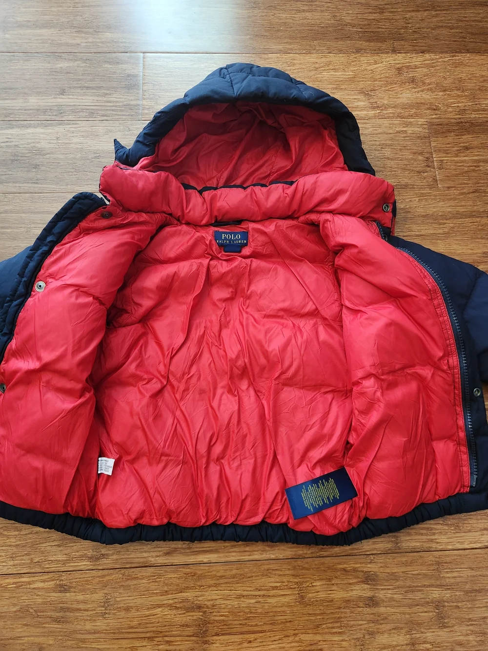 Polo Ralph Lauren Boys Navy Blue Puffer Jacket Winter Coat with Red Lining, 3t